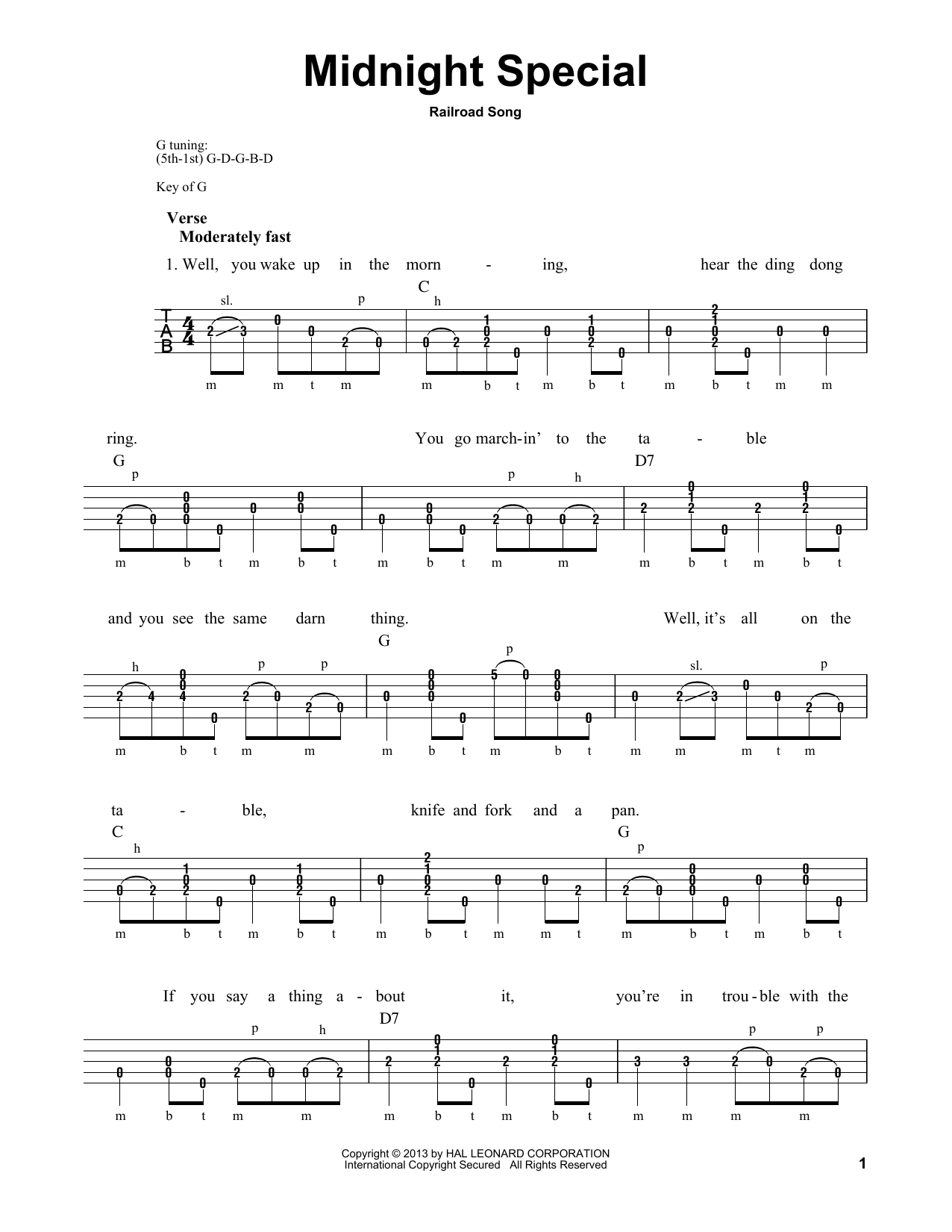 Download Michael Miles Midnight Special Sheet Music and learn how to play Banjo PDF digital score in minutes