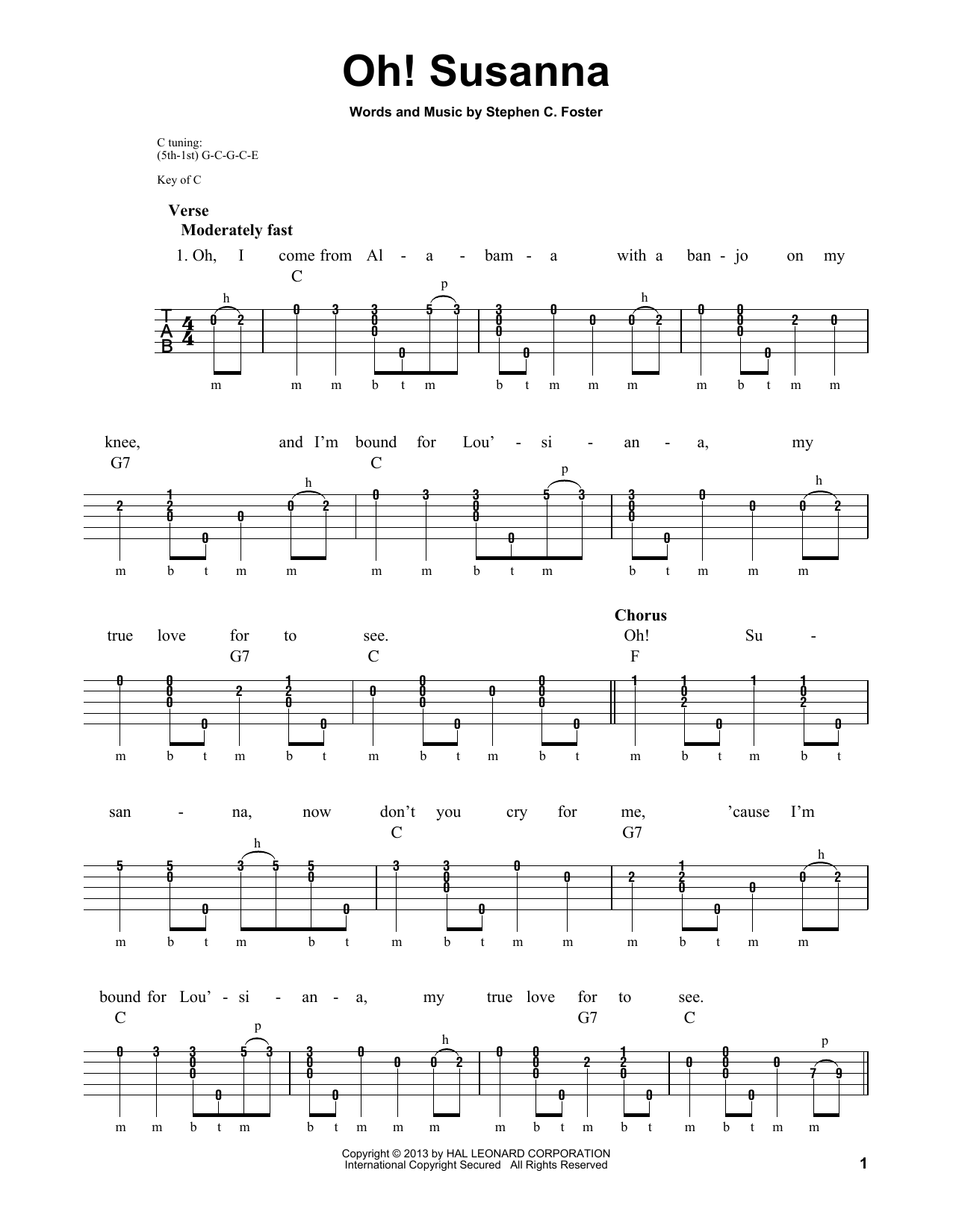 Download Michael Miles Oh! Susanna Sheet Music and learn how to play Banjo PDF digital score in minutes