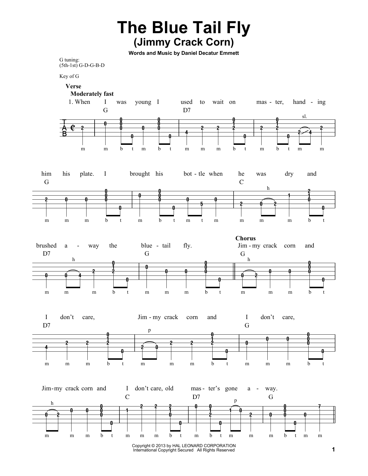 Download Michael Miles The Blue Tail Fly (Jimmy Crack Corn) Sheet Music and learn how to play Banjo PDF digital score in minutes