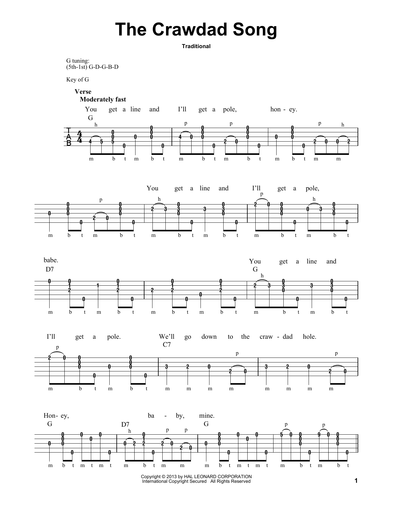 Download Michael Miles The Crawdad Song Sheet Music and learn how to play Banjo PDF digital score in minutes