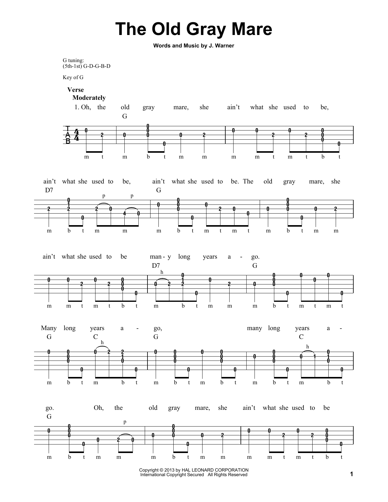 Download Michael Miles The Old Gray Mare Sheet Music and learn how to play Banjo PDF digital score in minutes