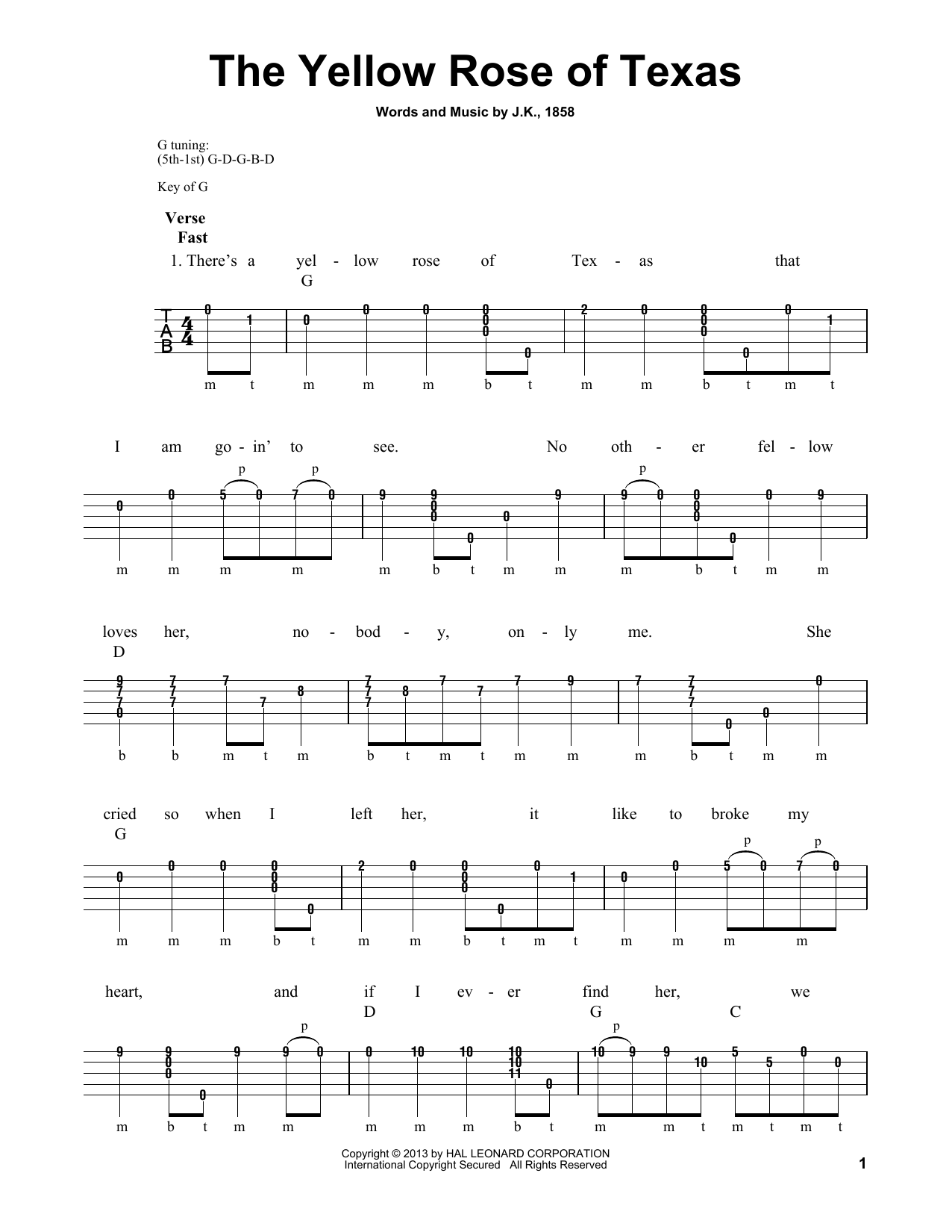 Download Michael Miles The Yellow Rose Of Texas Sheet Music and learn how to play Banjo PDF digital score in minutes