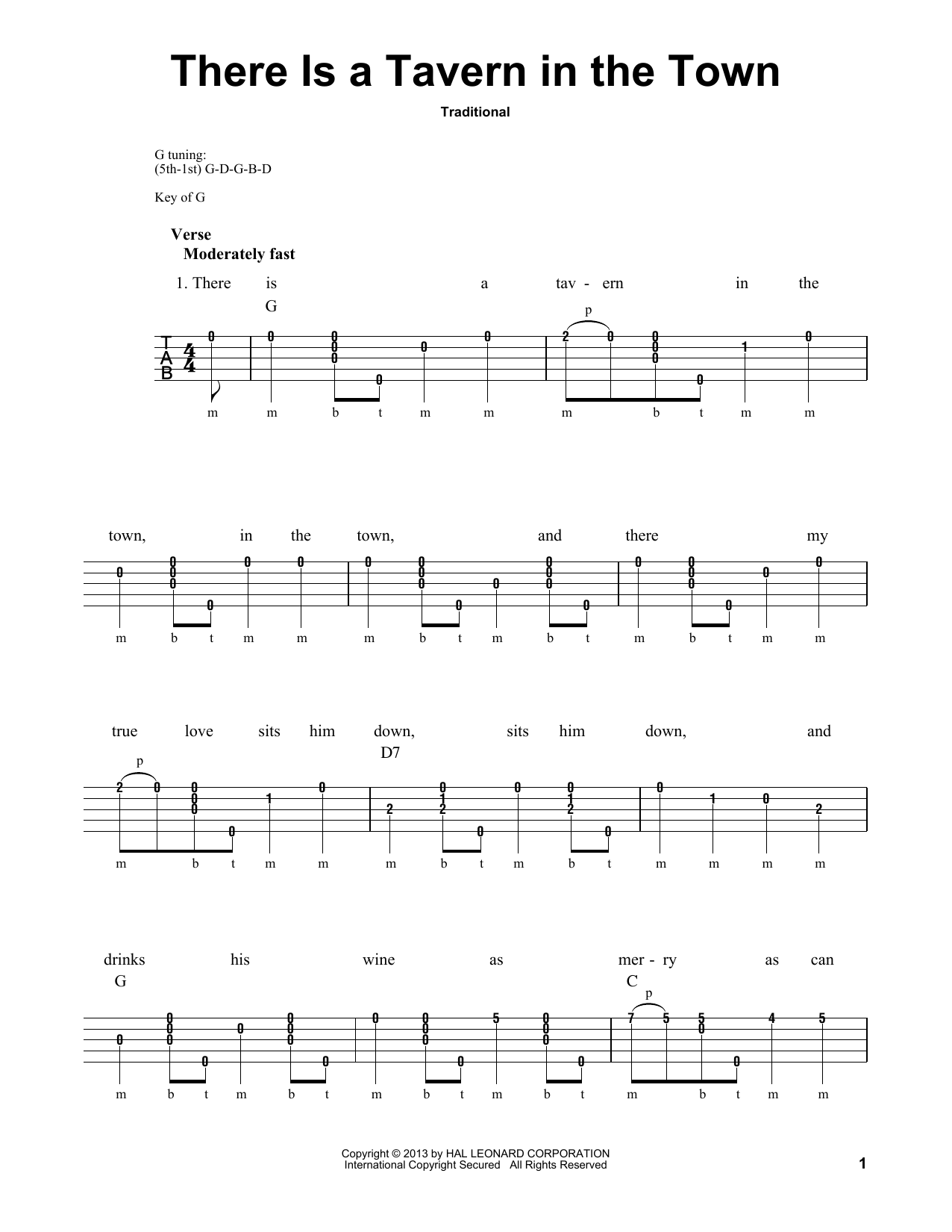 Download Michael Miles There Is A Tavern In The Town Sheet Music and learn how to play Banjo PDF digital score in minutes