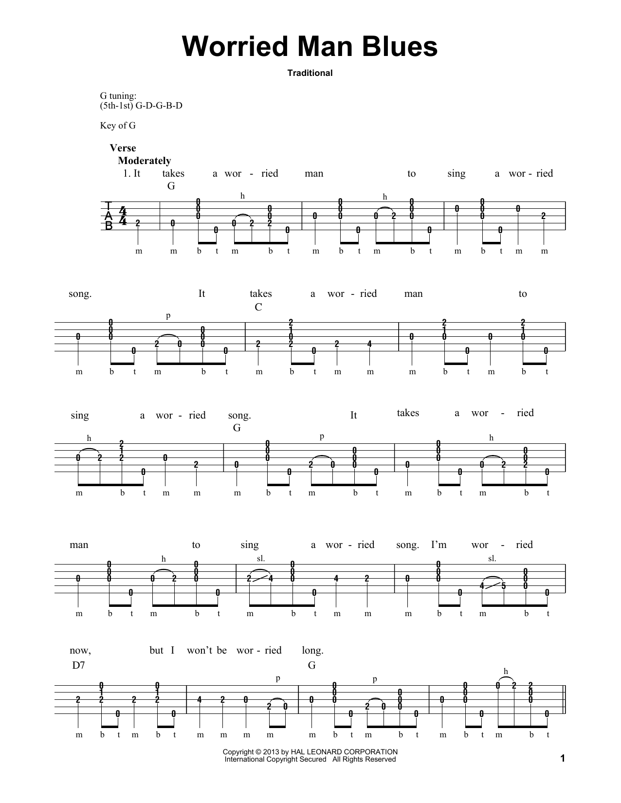 Download Michael Miles Worried Man Blues Sheet Music and learn how to play Banjo PDF digital score in minutes