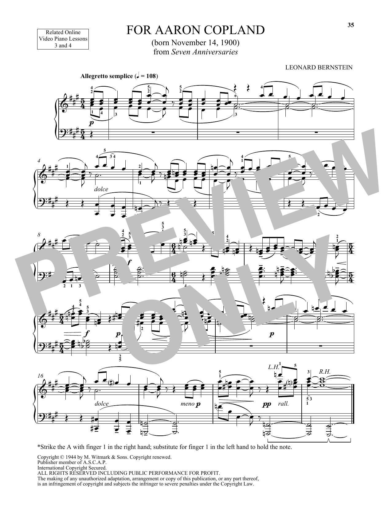 Download Michael Mizrahi For Aaron Copland Sheet Music and learn how to play Piano Solo PDF digital score in minutes