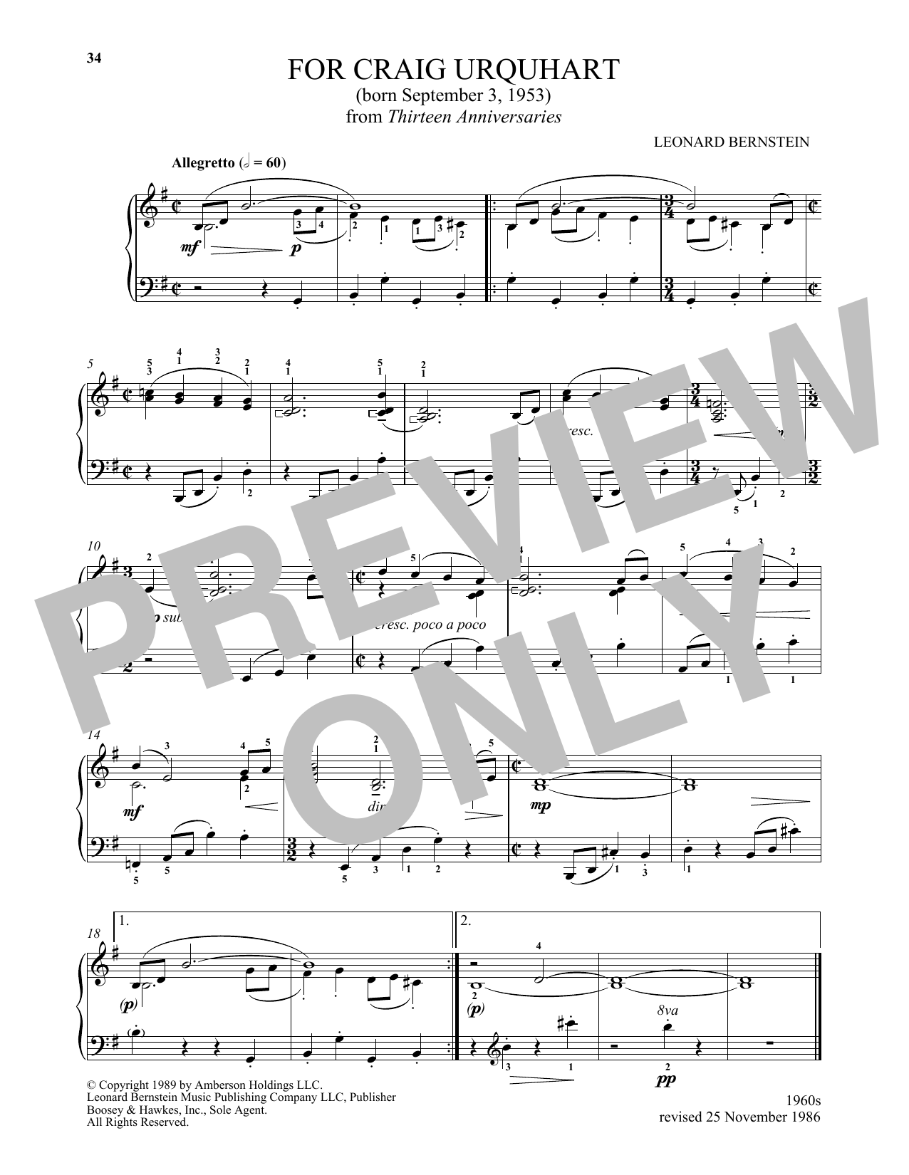 Download Michael Mizrahi For Craig Urquhart Sheet Music and learn how to play Piano Solo PDF digital score in minutes