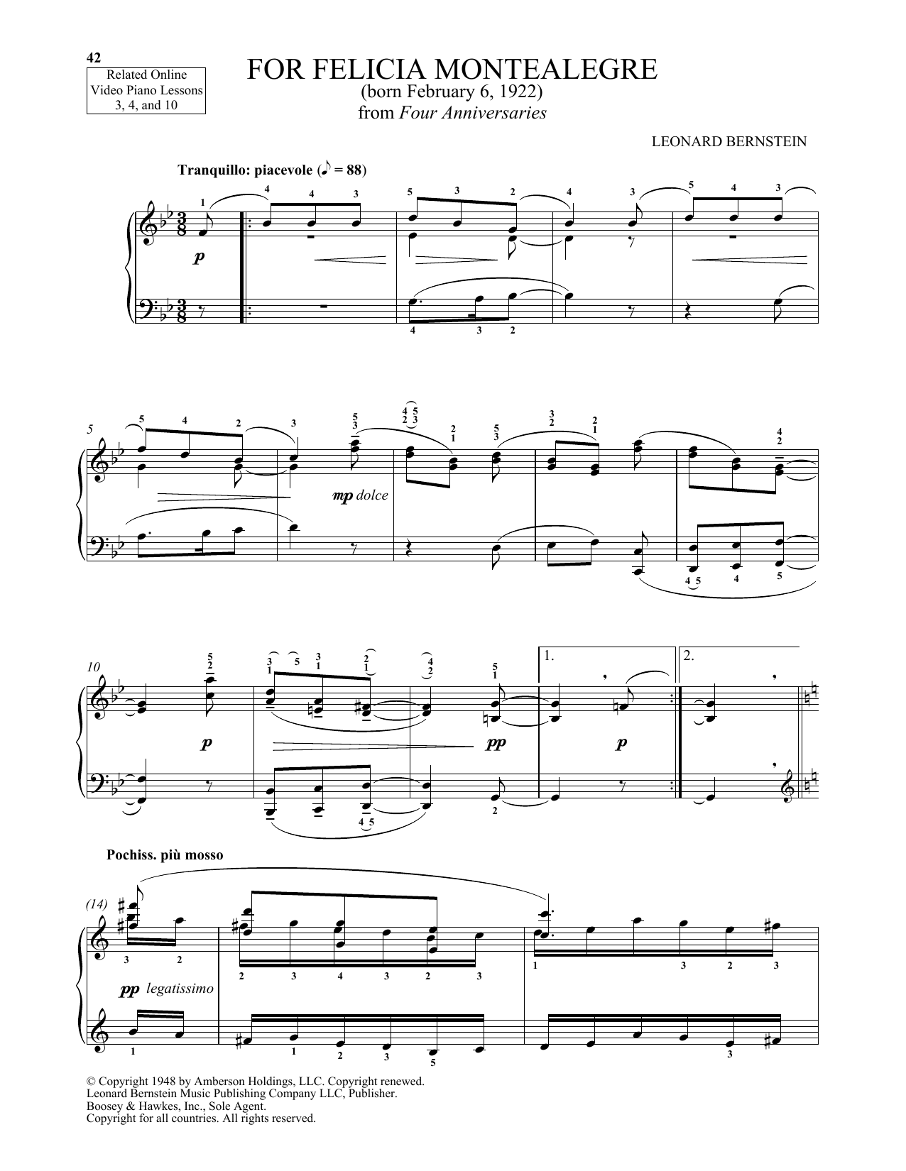 Download Michael Mizrahi For Felicia Montealegre Sheet Music and learn how to play Piano Solo PDF digital score in minutes