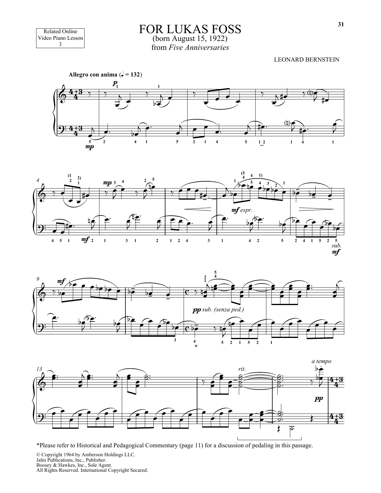 Download Michael Mizrahi For Lukas Foss Sheet Music and learn how to play Piano Solo PDF digital score in minutes