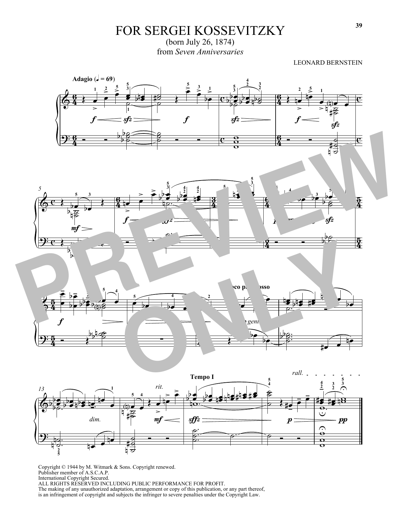 Download Michael Mizrahi For Sergei Koussevitzky Sheet Music and learn how to play Piano Solo PDF digital score in minutes