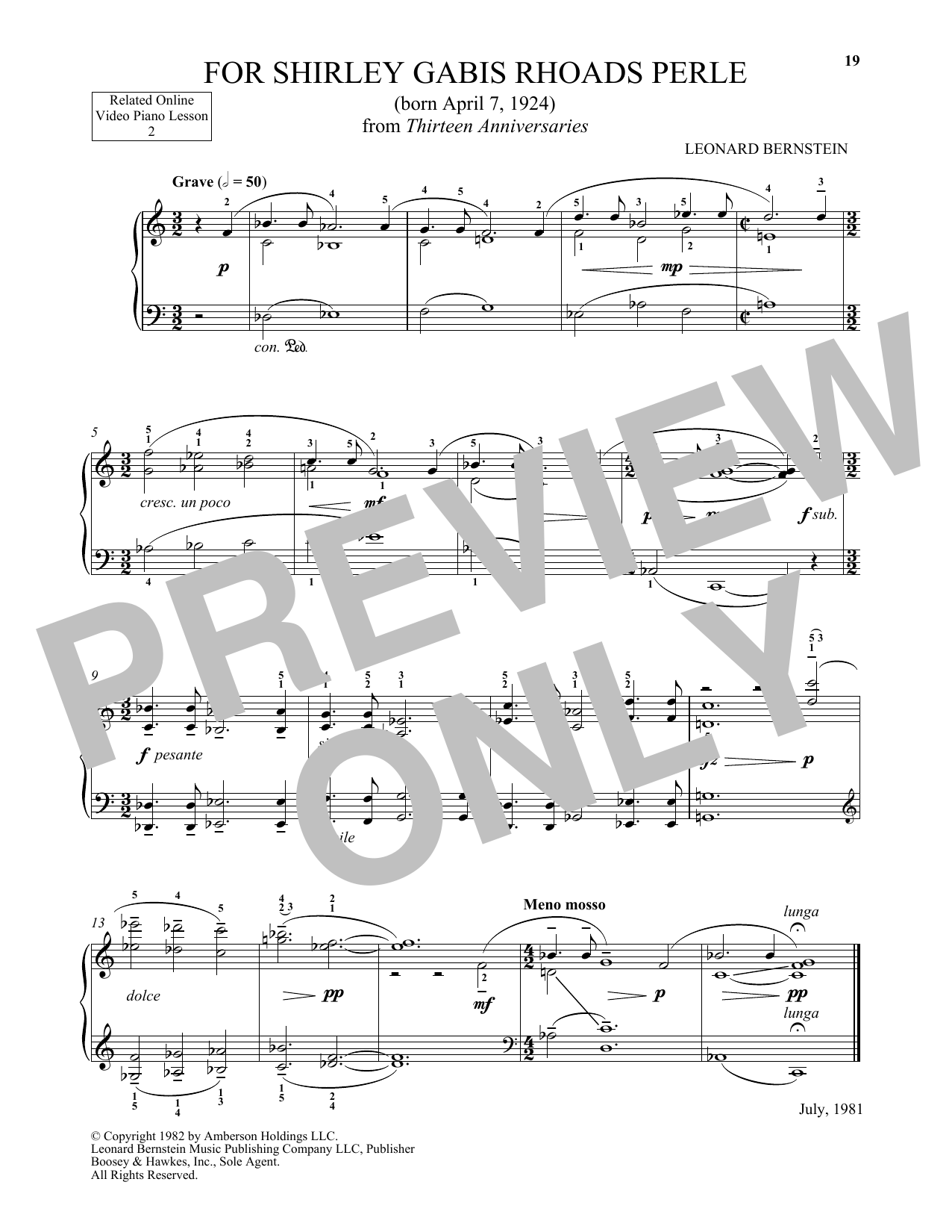 Download Michael Mizrahi For Shirley Gabis Rhoads Perle Sheet Music and learn how to play Piano Solo PDF digital score in minutes