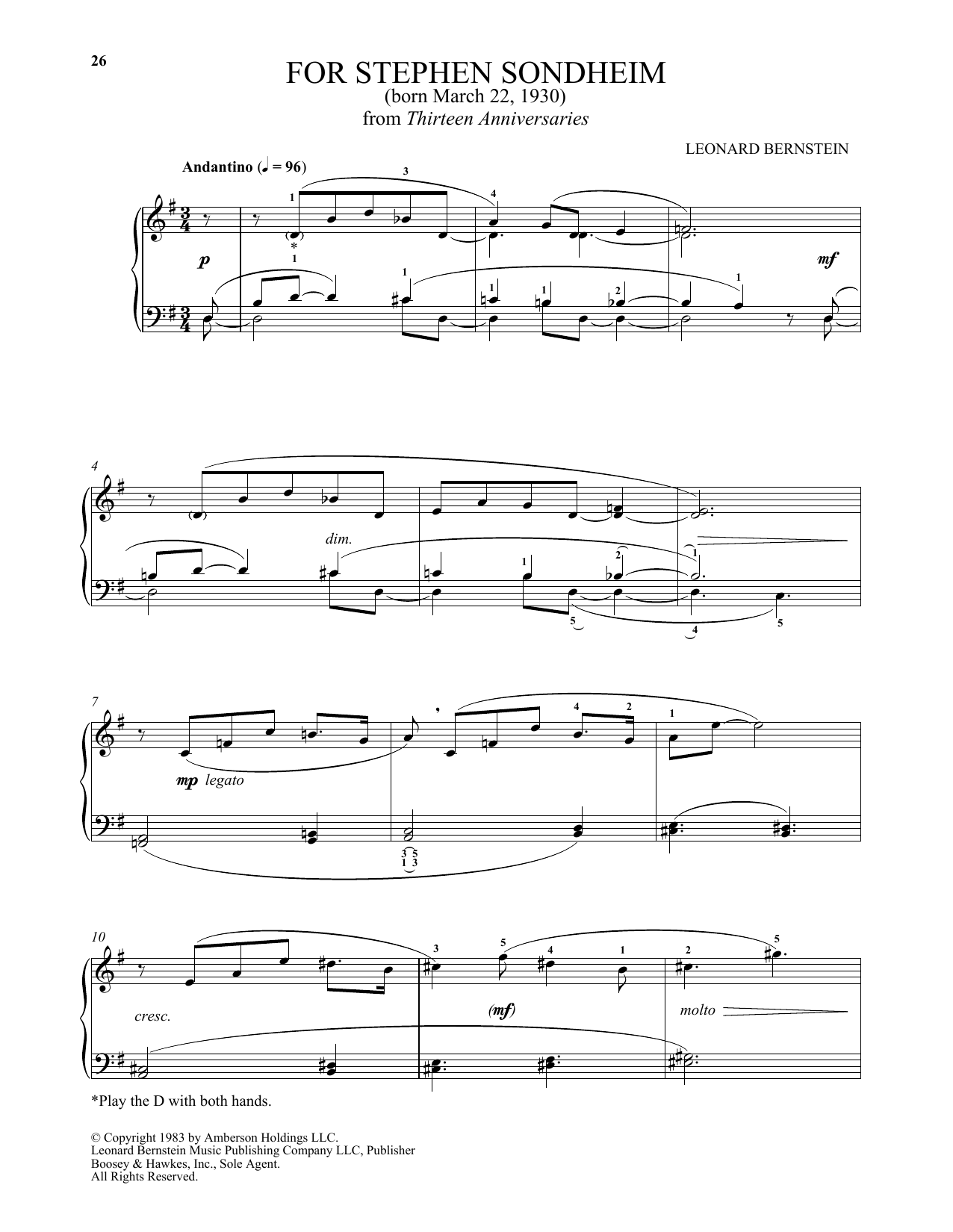 Download Michael Mizrahi For Stephen Sondheim Sheet Music and learn how to play Piano Solo PDF digital score in minutes