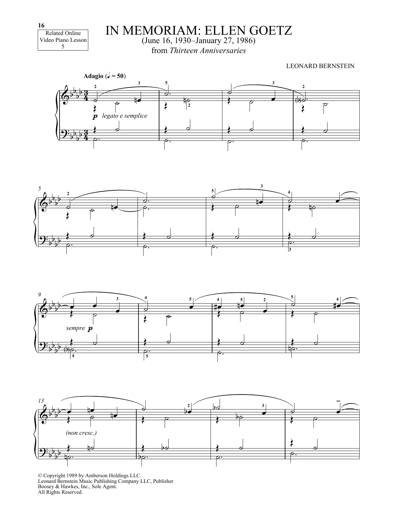 Download Michael Mizrahi In Memoriam: Ellen Goetz Sheet Music and learn how to play Piano Solo PDF digital score in minutes