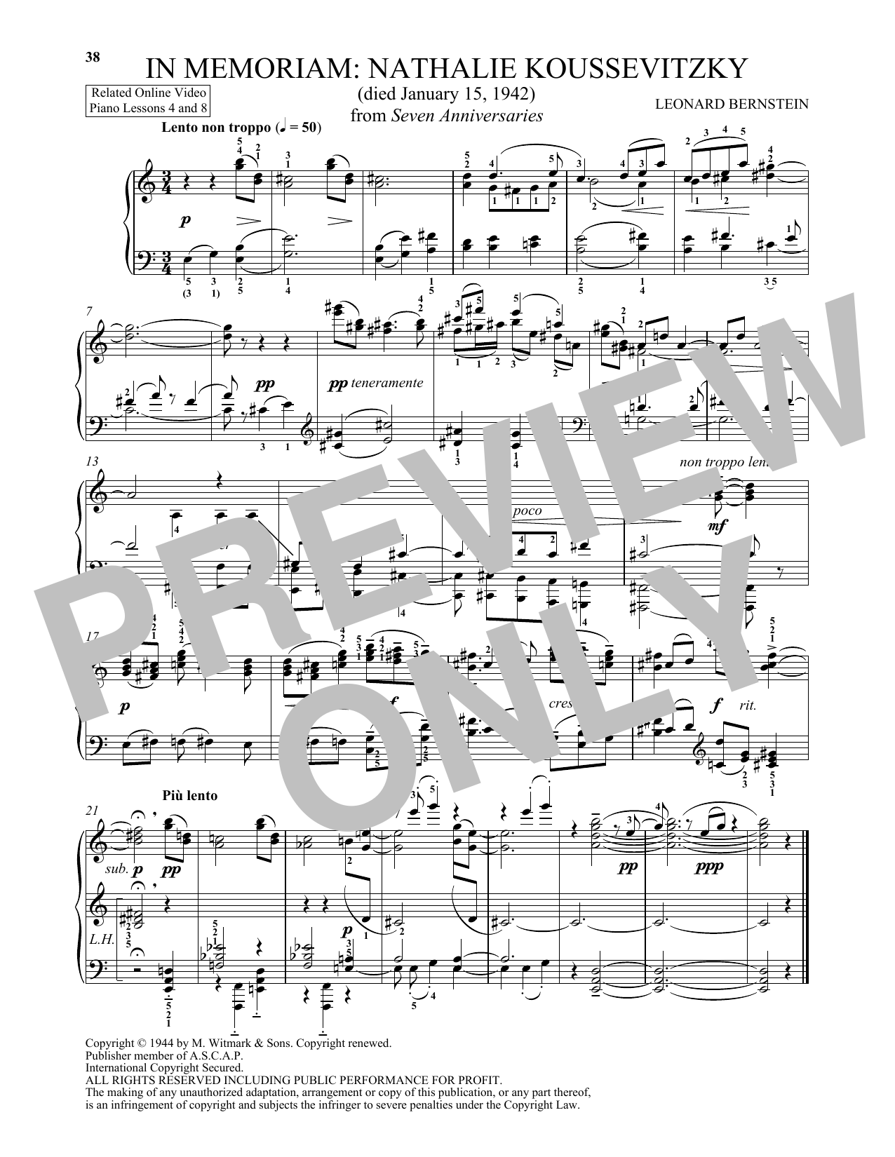 Download Michael Mizrahi In Memoriam: Nathalie Koussevitzky Sheet Music and learn how to play Piano Solo PDF digital score in minutes