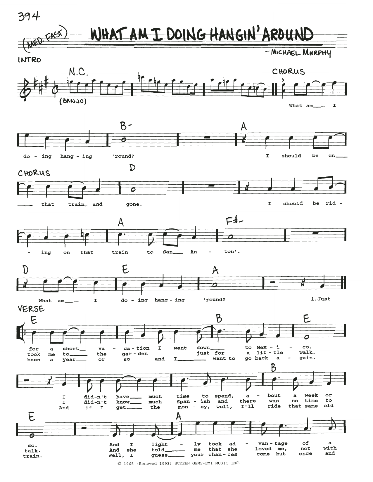 Download Michael Murphy What Am I Doing Hangin' Around Sheet Music and learn how to play Real Book – Melody, Lyrics & Chords PDF digital score in minutes