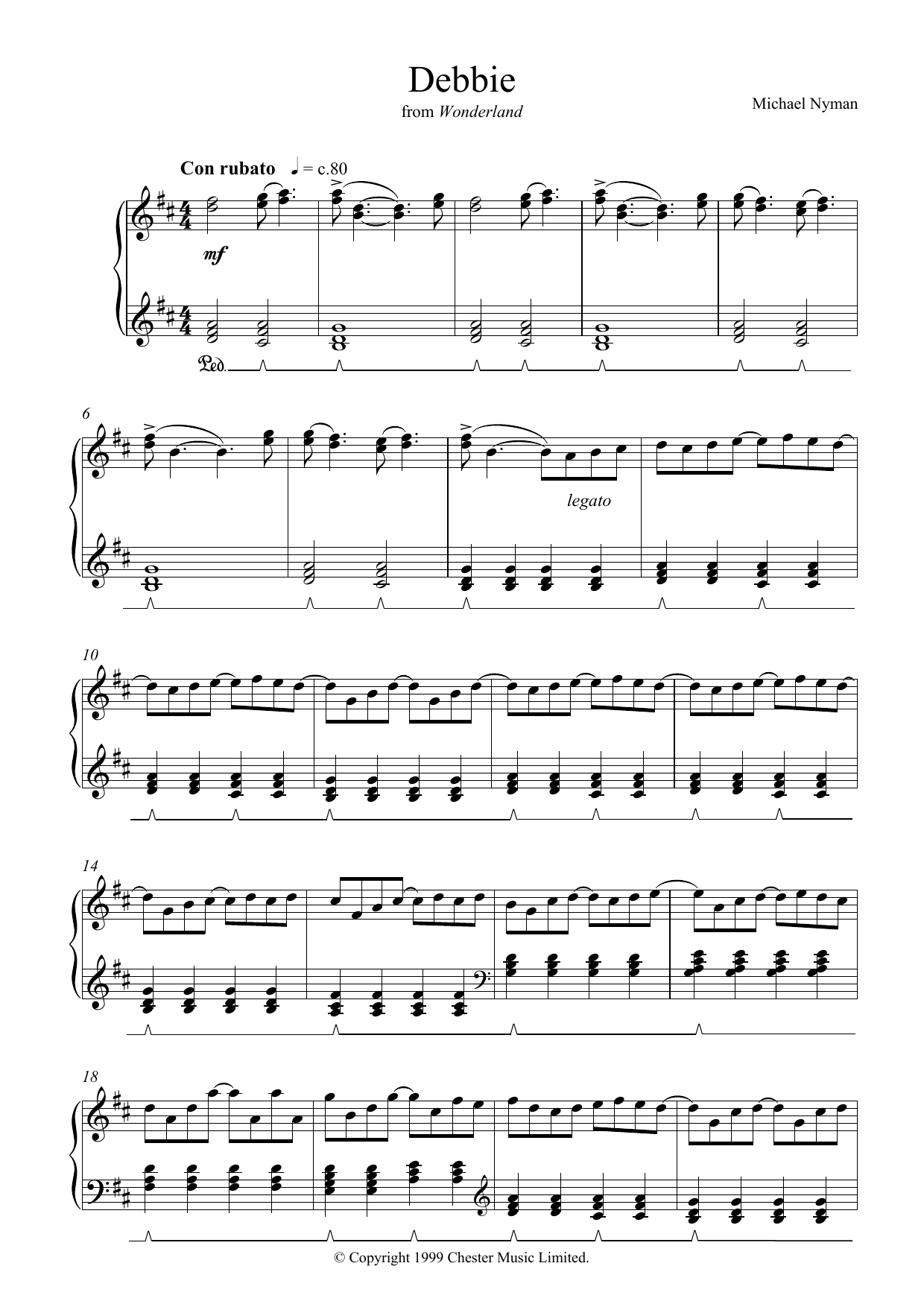 Download Michael Nyman Debbie (from Wonderland) Sheet Music and learn how to play Piano PDF digital score in minutes