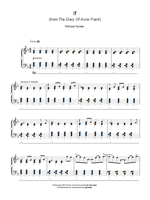 Download Michael Nyman If (from The Diary Of Anne Frank) Sheet Music and learn how to play Piano PDF digital score in minutes
