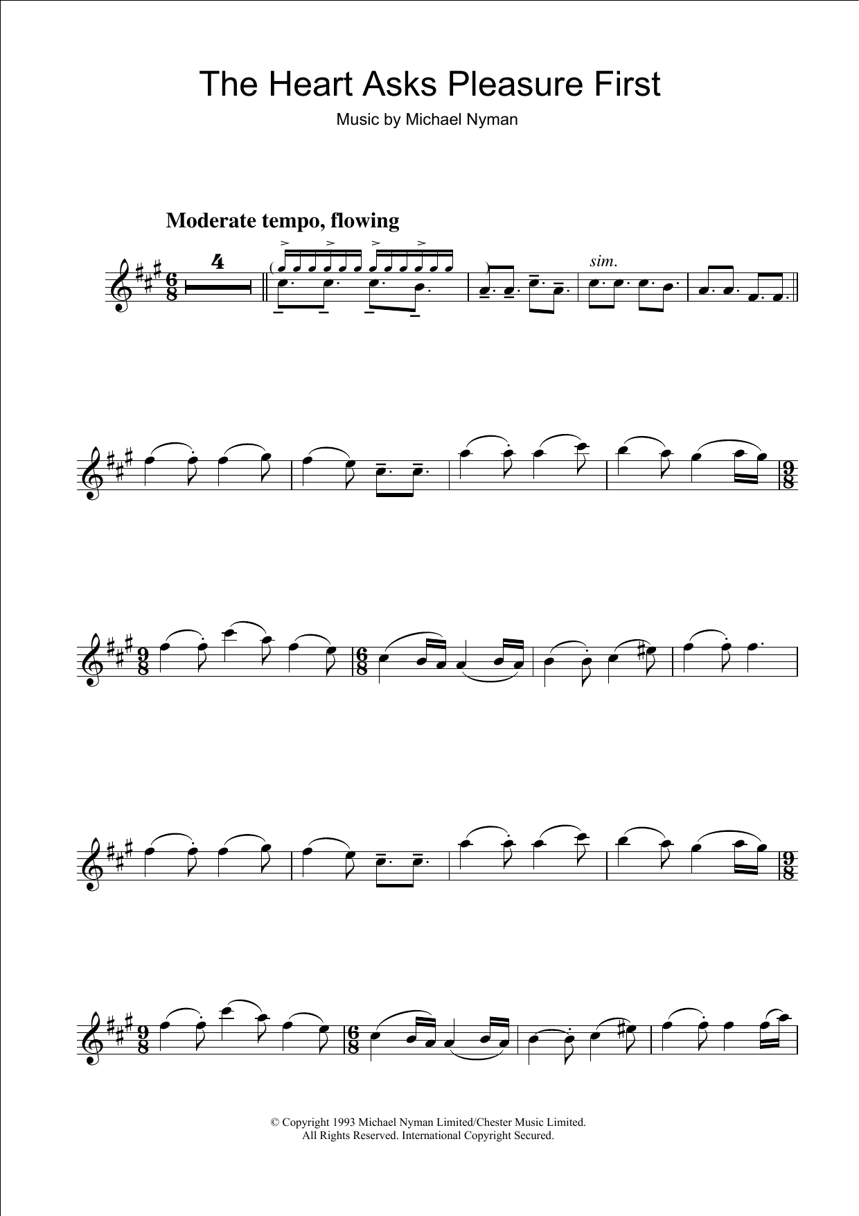 Download Michael Nyman The Heart Asks Pleasure First: The Promise/The Sacrifice (from The Piano) Sheet Music and learn how to play Flute PDF digital score in minutes