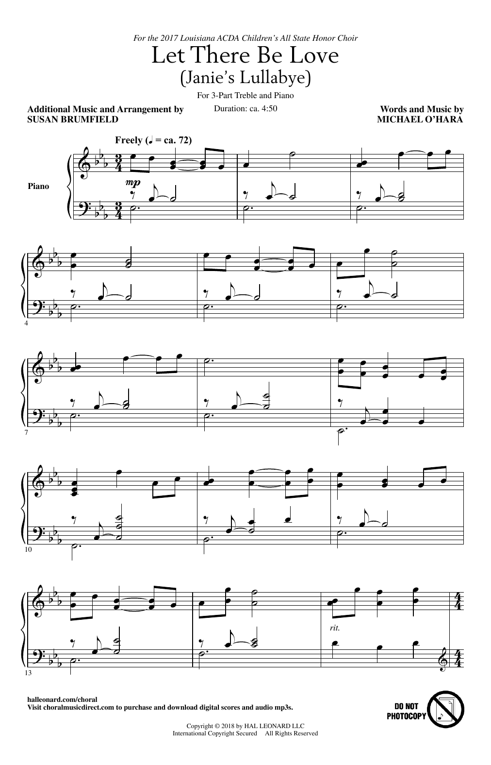 Download Michael O'Hara Let There Be Love Sheet Music and learn how to play 3-Part Treble PDF digital score in minutes