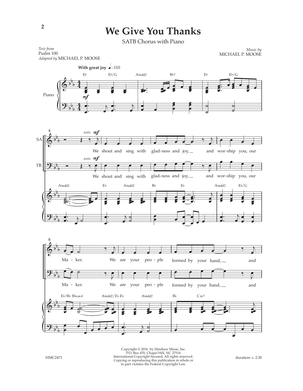 Download Michael P. Moose We Give You Thanks Sheet Music and learn how to play SATB Choir PDF digital score in minutes