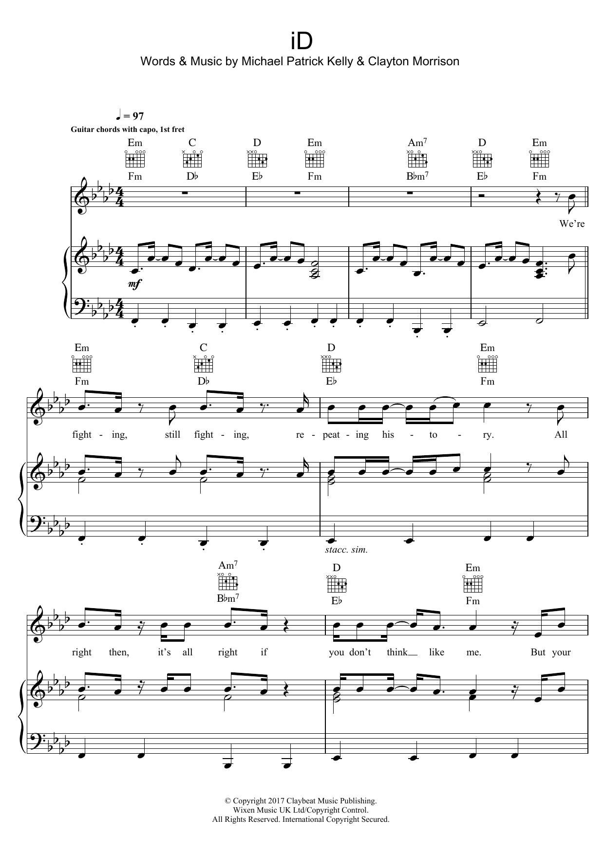 Download Michael Patrick Kelly iD (feat. Gentleman) Sheet Music and learn how to play Piano, Vocal & Guitar (Right-Hand Melody) PDF digital score in minutes