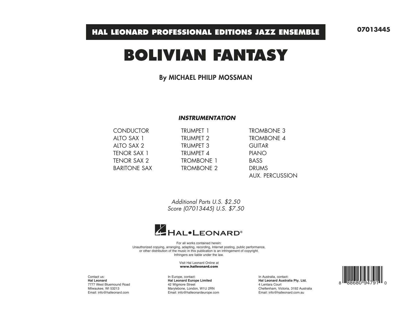 Download Michael Philip Mossman Bolivian Fantasy - Conductor Score (Full Score) Sheet Music and learn how to play Jazz Ensemble PDF digital score in minutes