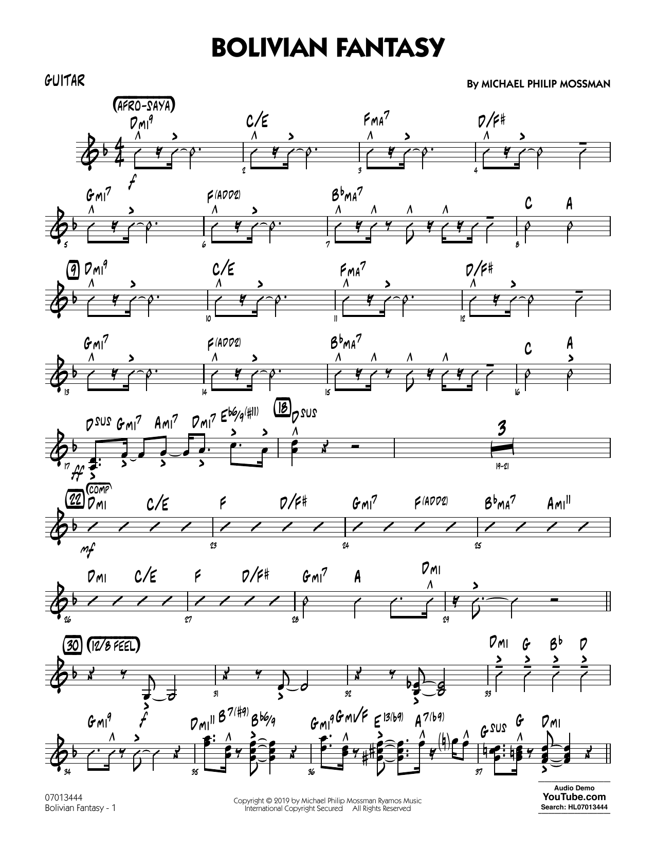 Download Michael Philip Mossman Bolivian Fantasy - Guitar Sheet Music and learn how to play Jazz Ensemble PDF digital score in minutes