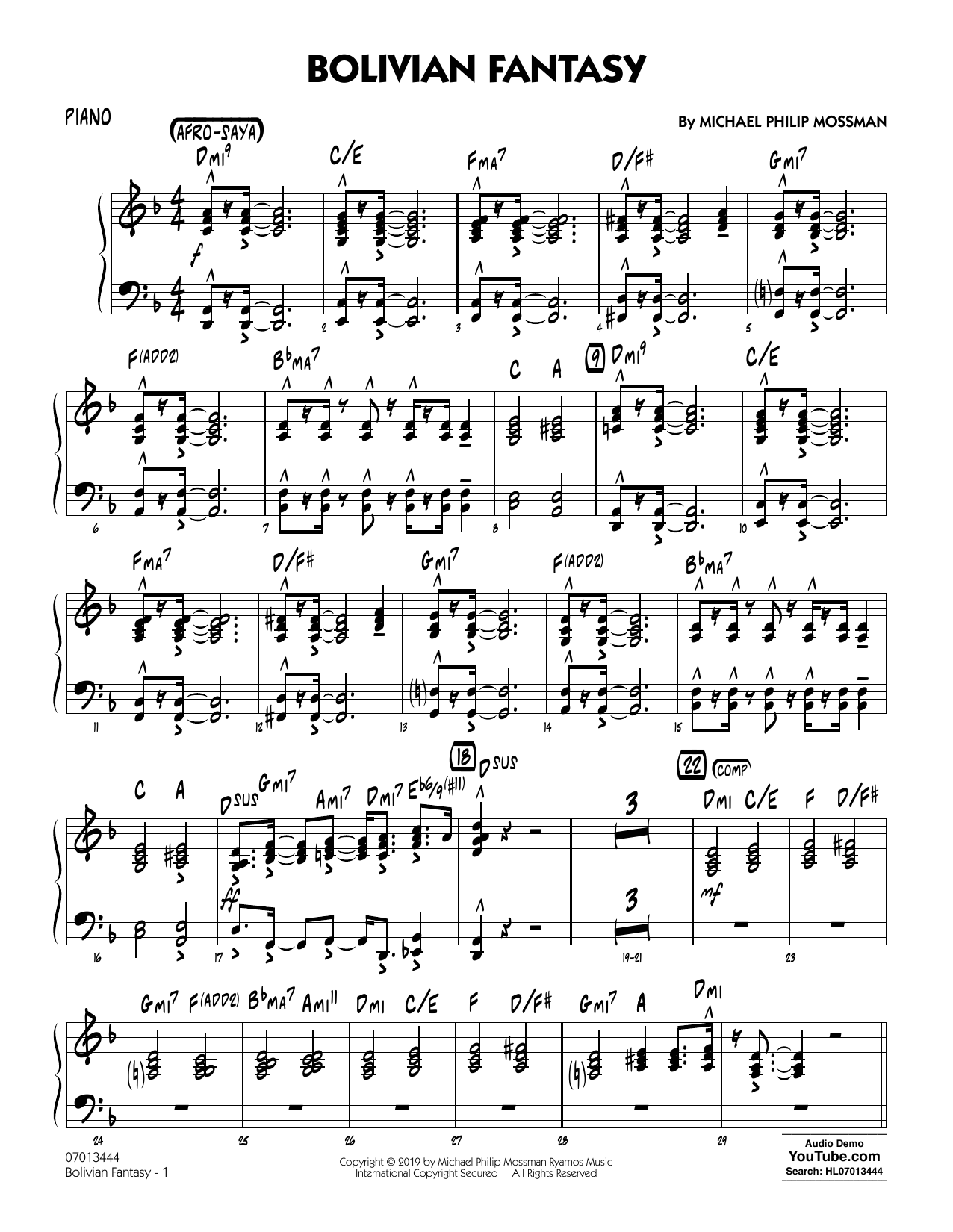 Download Michael Philip Mossman Bolivian Fantasy - Piano Sheet Music and learn how to play Jazz Ensemble PDF digital score in minutes