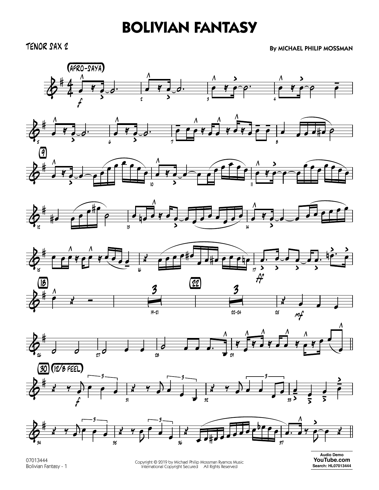 Download Michael Philip Mossman Bolivian Fantasy - Tenor Sax 2 Sheet Music and learn how to play Jazz Ensemble PDF digital score in minutes