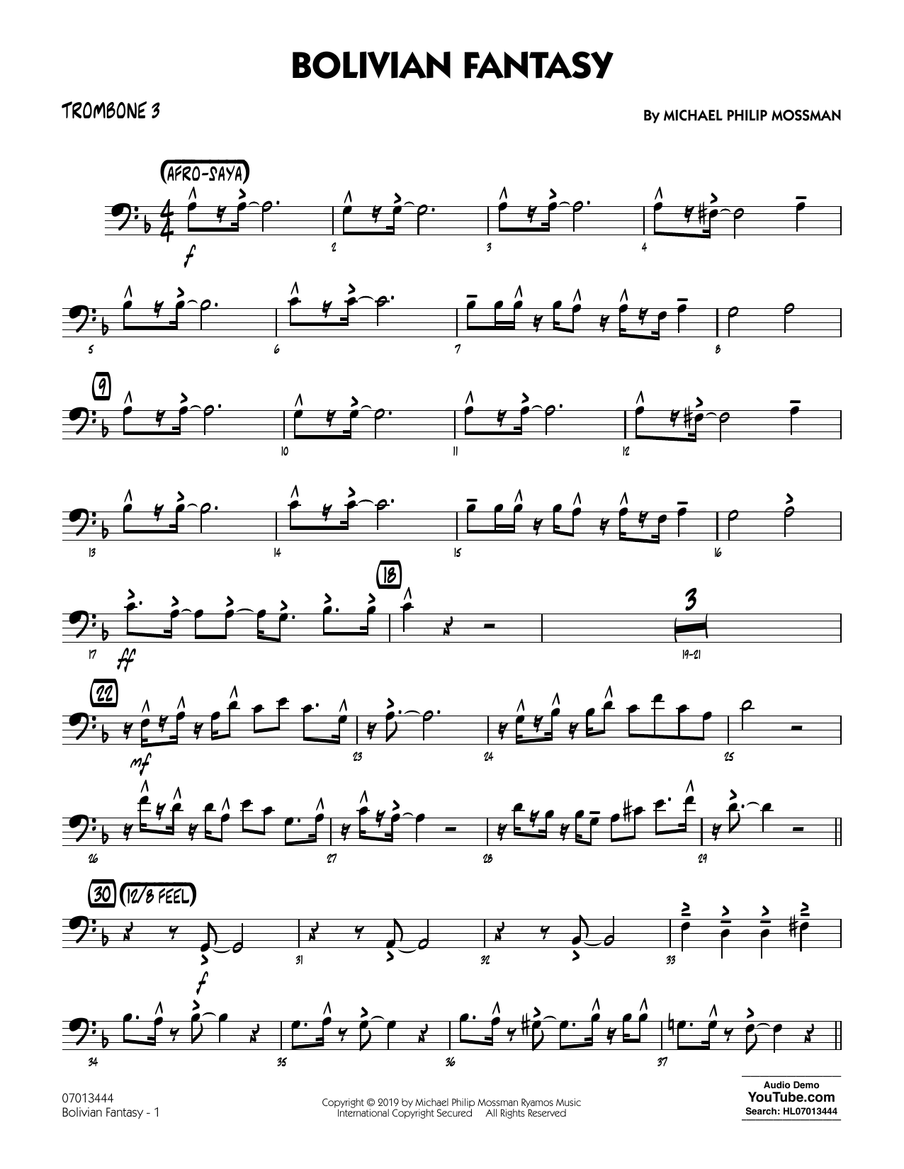 Download Michael Philip Mossman Bolivian Fantasy - Trombone 3 Sheet Music and learn how to play Jazz Ensemble PDF digital score in minutes