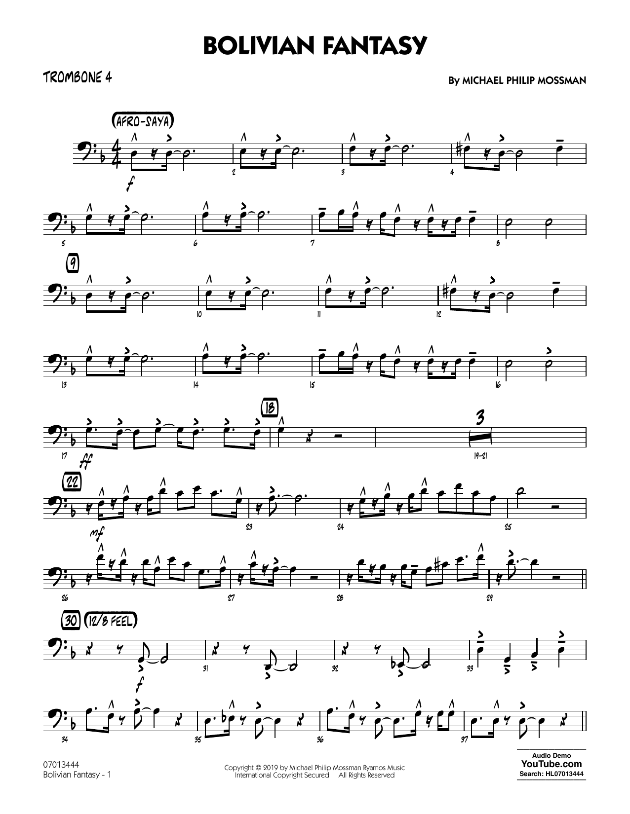 Download Michael Philip Mossman Bolivian Fantasy - Trombone 4 Sheet Music and learn how to play Jazz Ensemble PDF digital score in minutes