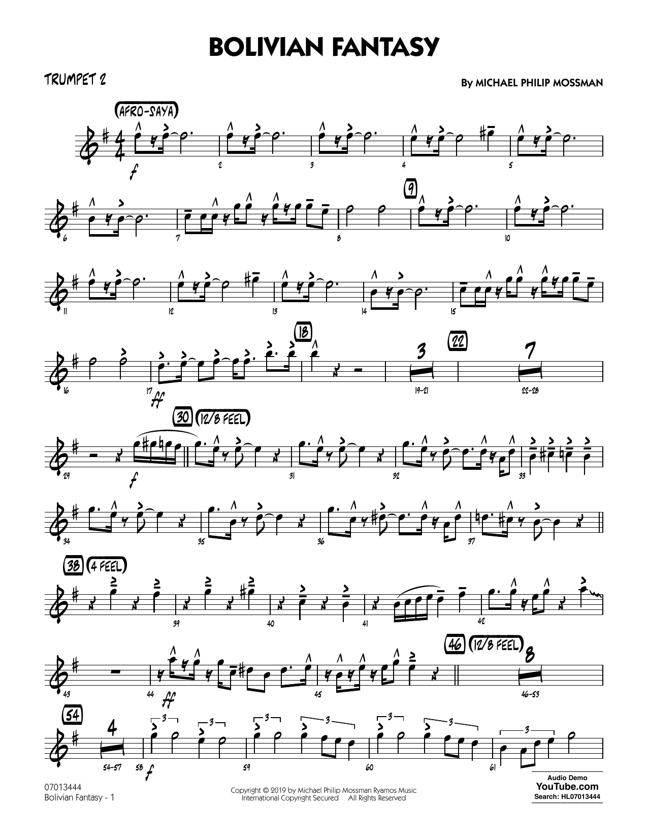 Download Michael Philip Mossman Bolivian Fantasy - Trumpet 2 Sheet Music and learn how to play Jazz Ensemble PDF digital score in minutes