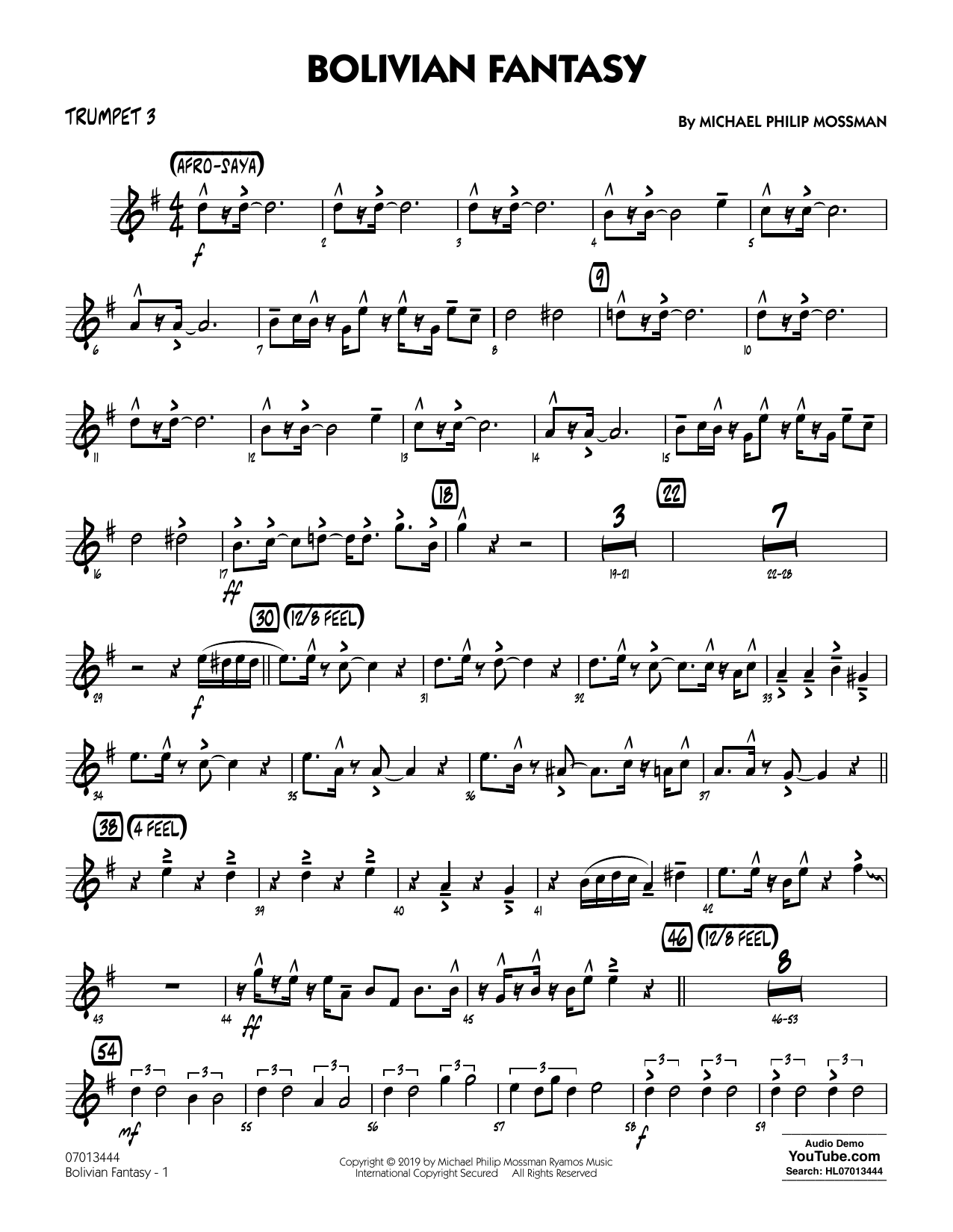 Download Michael Philip Mossman Bolivian Fantasy - Trumpet 3 Sheet Music and learn how to play Jazz Ensemble PDF digital score in minutes