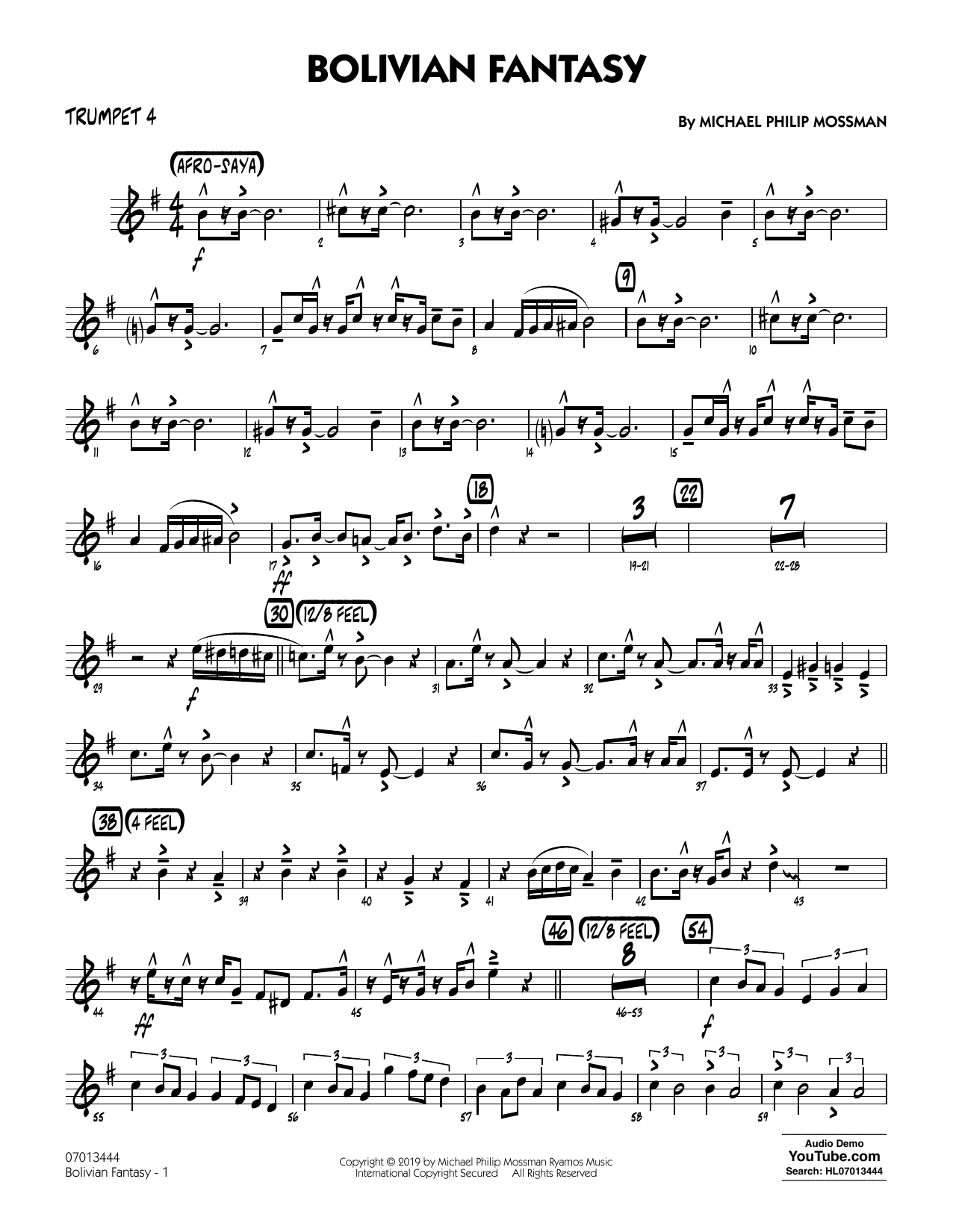 Download Michael Philip Mossman Bolivian Fantasy - Trumpet 4 Sheet Music and learn how to play Jazz Ensemble PDF digital score in minutes