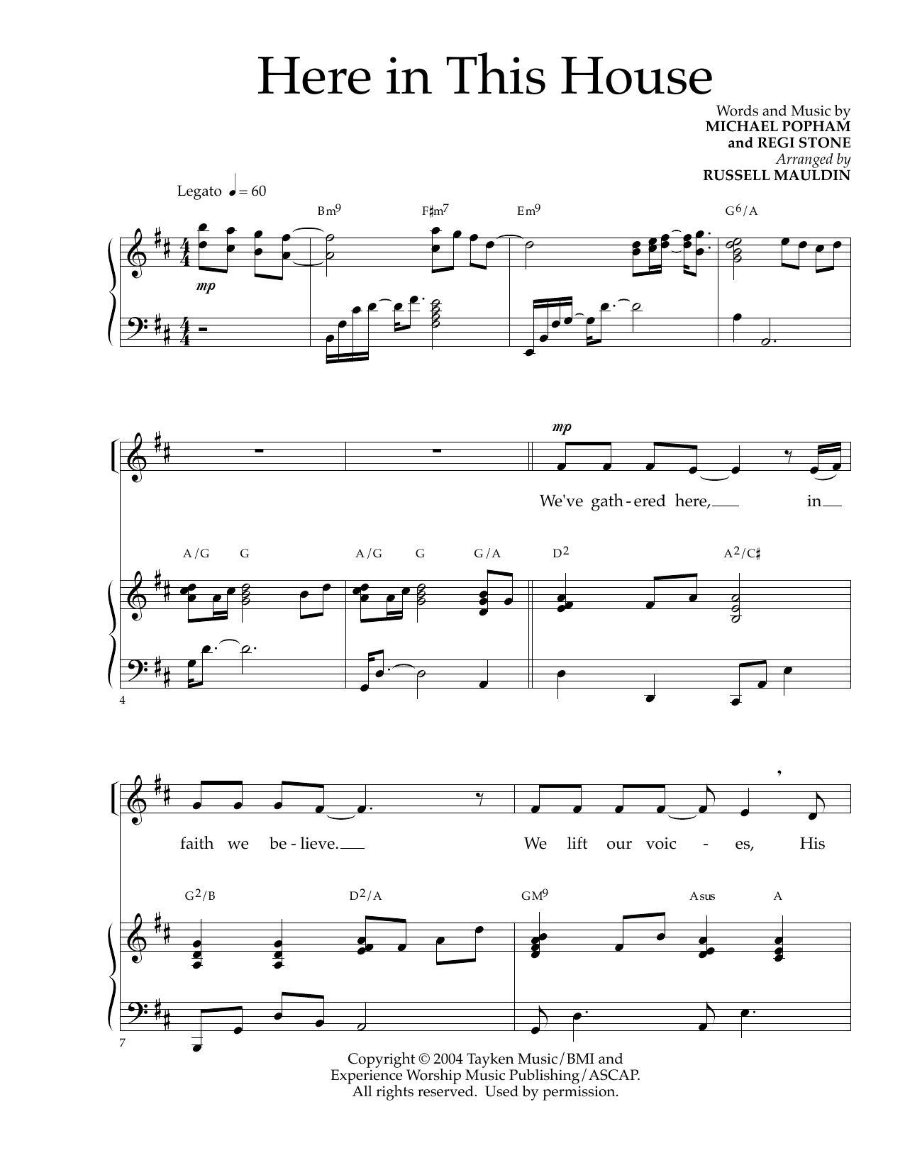 Download Michael Popham and Regi Stone Here In This House (arr. Russell Mauldin) Sheet Music and learn how to play SATB Choir PDF digital score in minutes