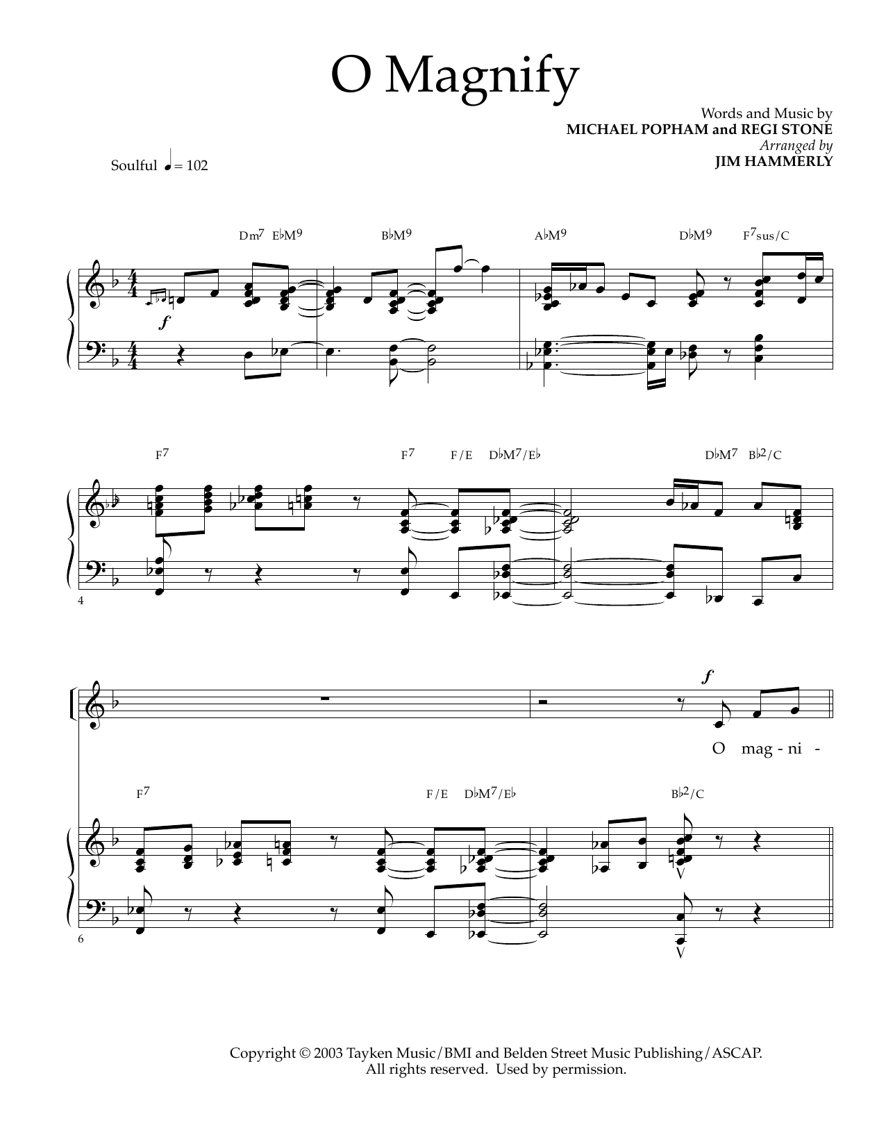 Download Michael Popham and Regi Stone O Magnify (arr. Jim Hammerly) Sheet Music and learn how to play SATB Choir PDF digital score in minutes
