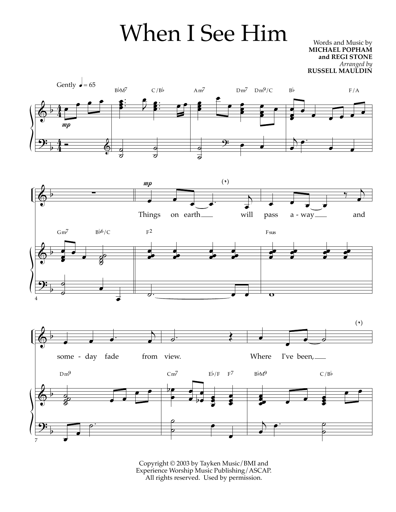 Download Michael Popham and Regi Stone When I See Him (arr. Russell Mauldin) Sheet Music and learn how to play SATB Choir PDF digital score in minutes