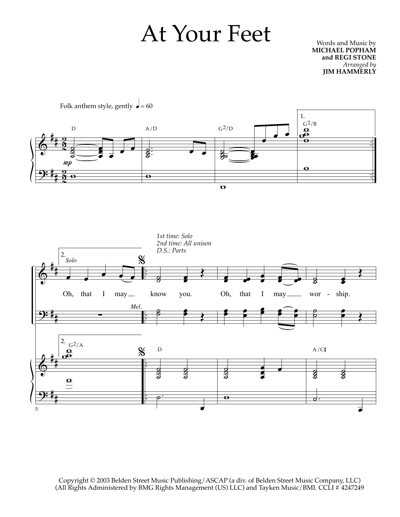 Download Regi Stone At Your Feet (arr. Jim Hammerly) Sheet Music and learn how to play SATB PDF digital score in minutes