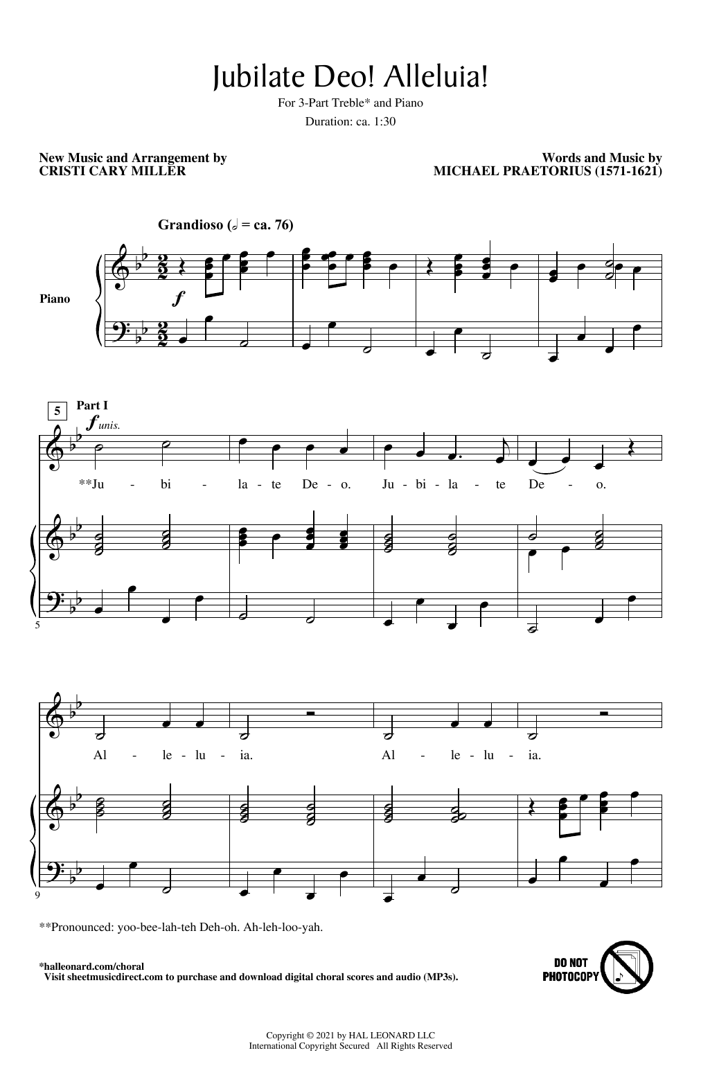 Download Michael Praetorious Jubilate Deo! Alleluia! (arr. Cristi Cary Miller) Sheet Music and learn how to play 3-Part Treble Choir PDF digital score in minutes