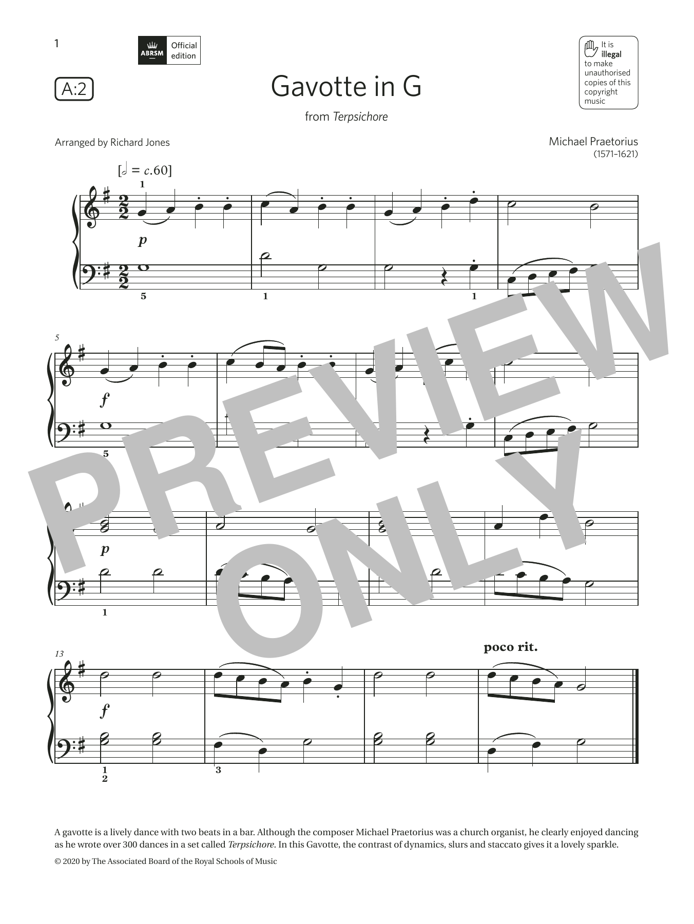 Download Michael Praetorius Gavotte in G (Grade Initial, list A2, from the ABRSM Piano Syllabus 2021 & 2022) Sheet Music and learn how to play Piano Solo PDF digital score in minutes