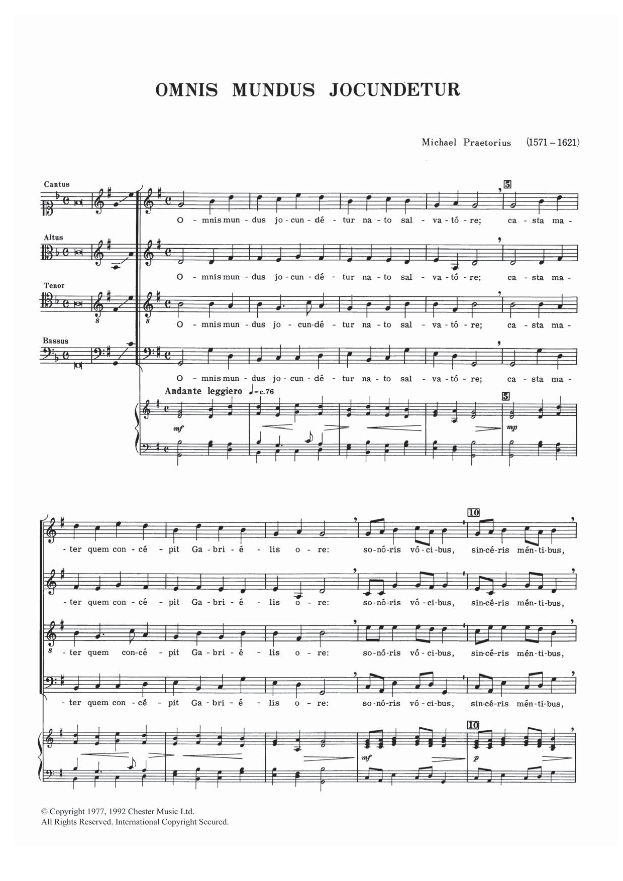 Download Michael Praetorius Omnis Mundus Jocundetur Sheet Music and learn how to play SATB PDF digital score in minutes
