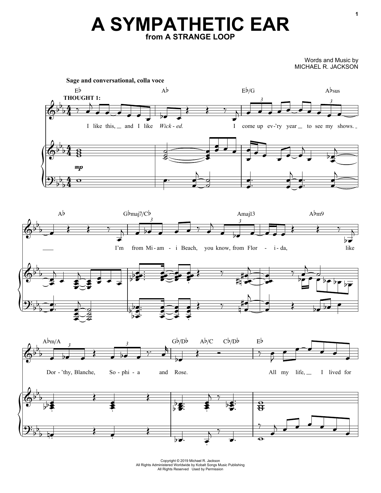 Download Michael R. Jackson A Sympathetic Ear (from A Strange Loop) Sheet Music and learn how to play Piano & Vocal PDF digital score in minutes