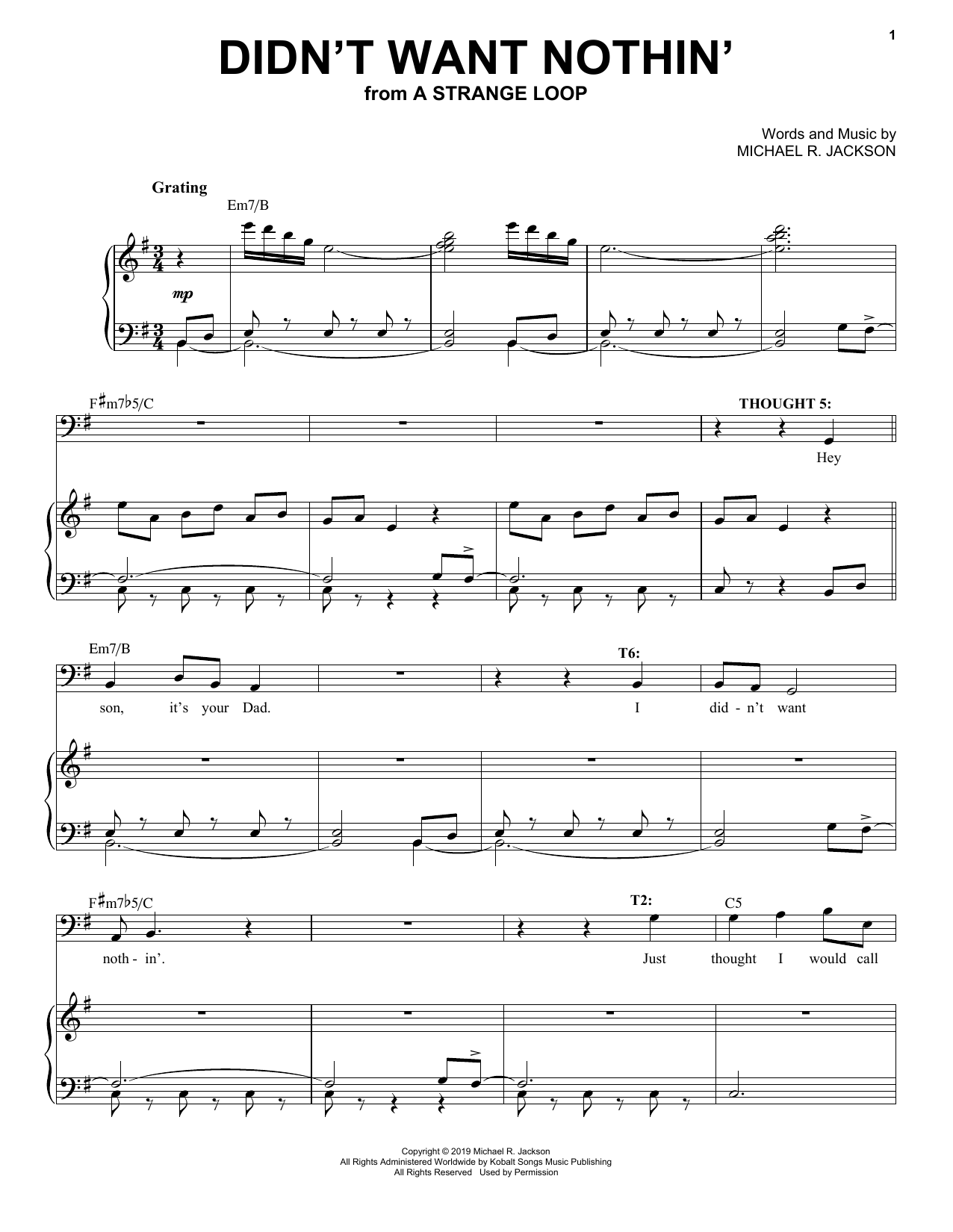 Download Michael R. Jackson Didn't Want Nothin' (from A Strange Loop) Sheet Music and learn how to play Piano & Vocal PDF digital score in minutes