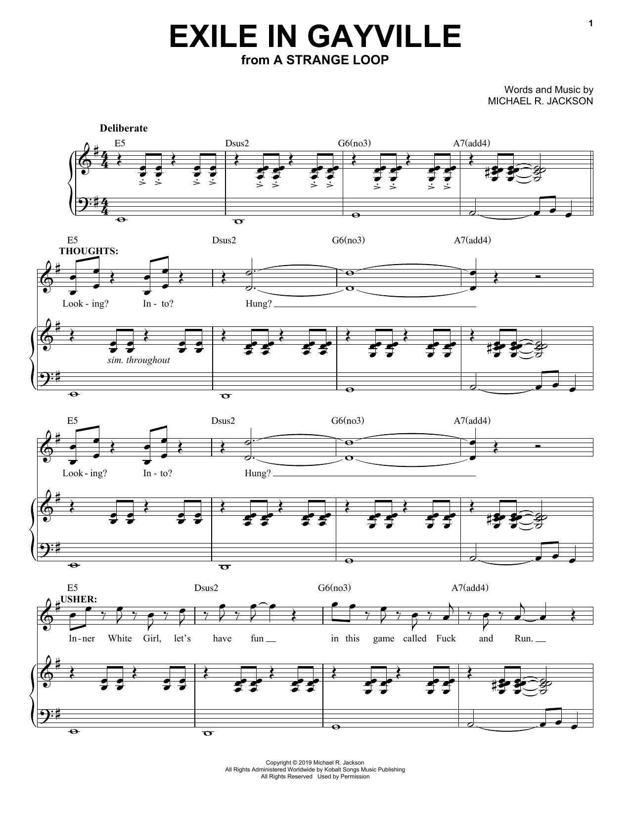 Download Michael R. Jackson Exile In Gayville (from A Strange Loop) Sheet Music and learn how to play Piano & Vocal PDF digital score in minutes