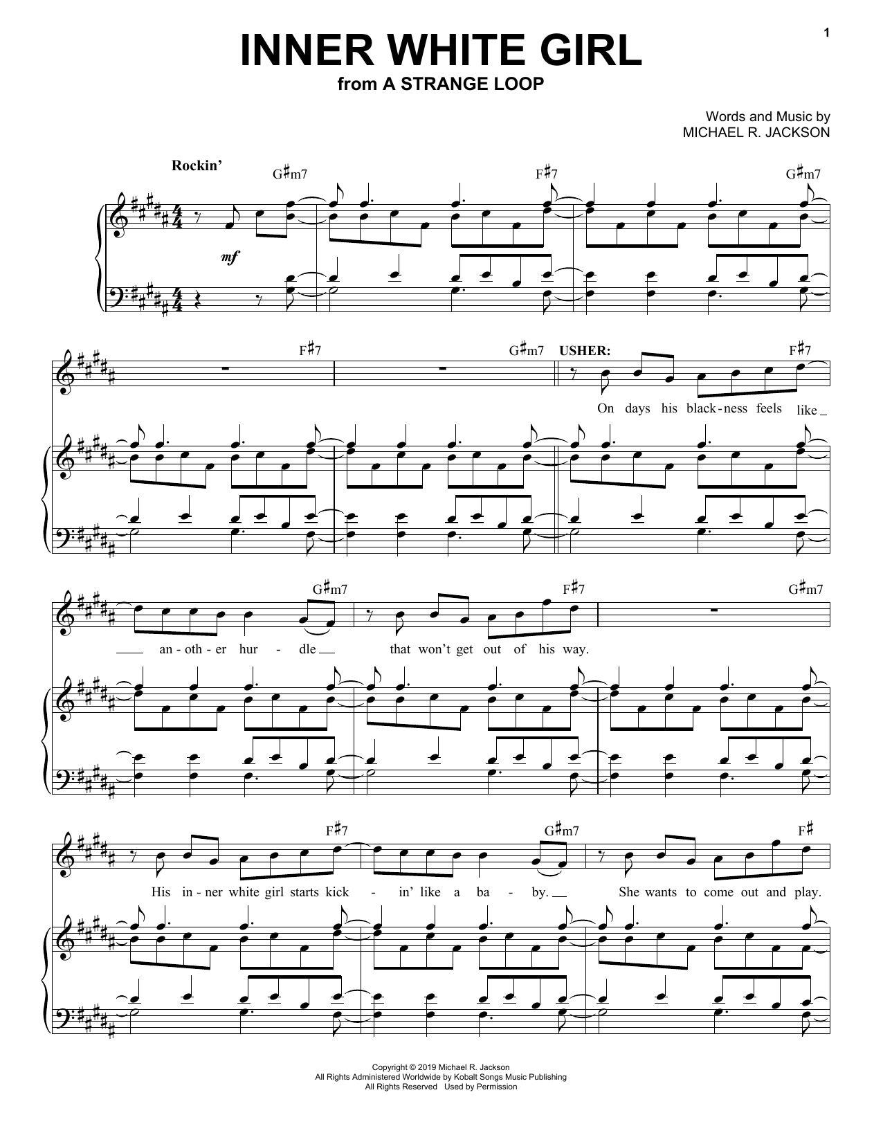 Download Michael R. Jackson Inner White Girl (from A Strange Loop) Sheet Music and learn how to play Piano & Vocal PDF digital score in minutes