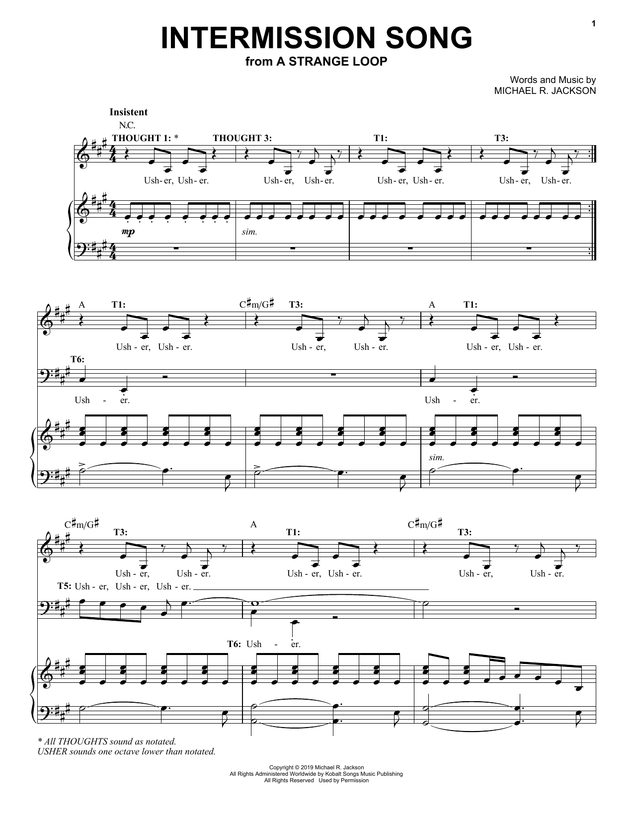 Download Michael R. Jackson Intermission Song (from A Strange Loop) Sheet Music and learn how to play Piano & Vocal PDF digital score in minutes