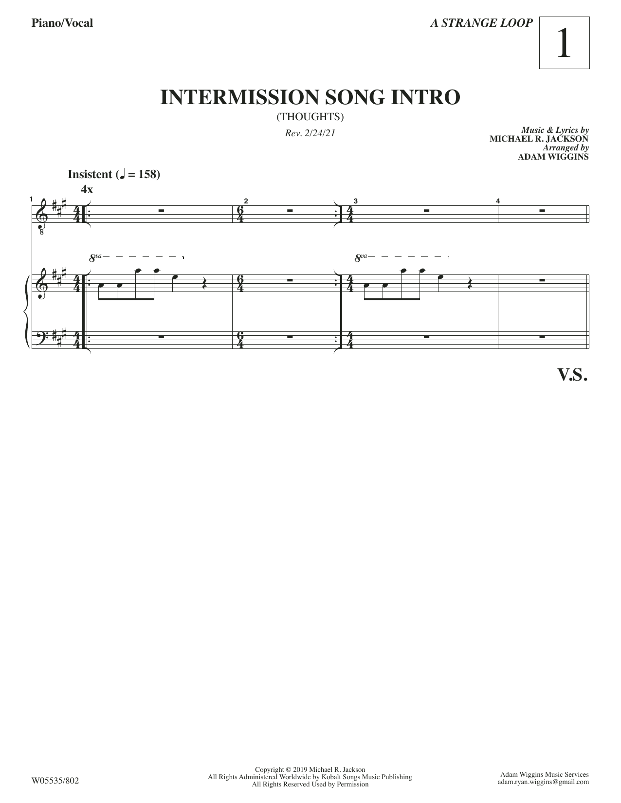Download Michael R. Jackson Intermission Song Intro (from A Strange Loop) Sheet Music and learn how to play Piano & Vocal PDF digital score in minutes
