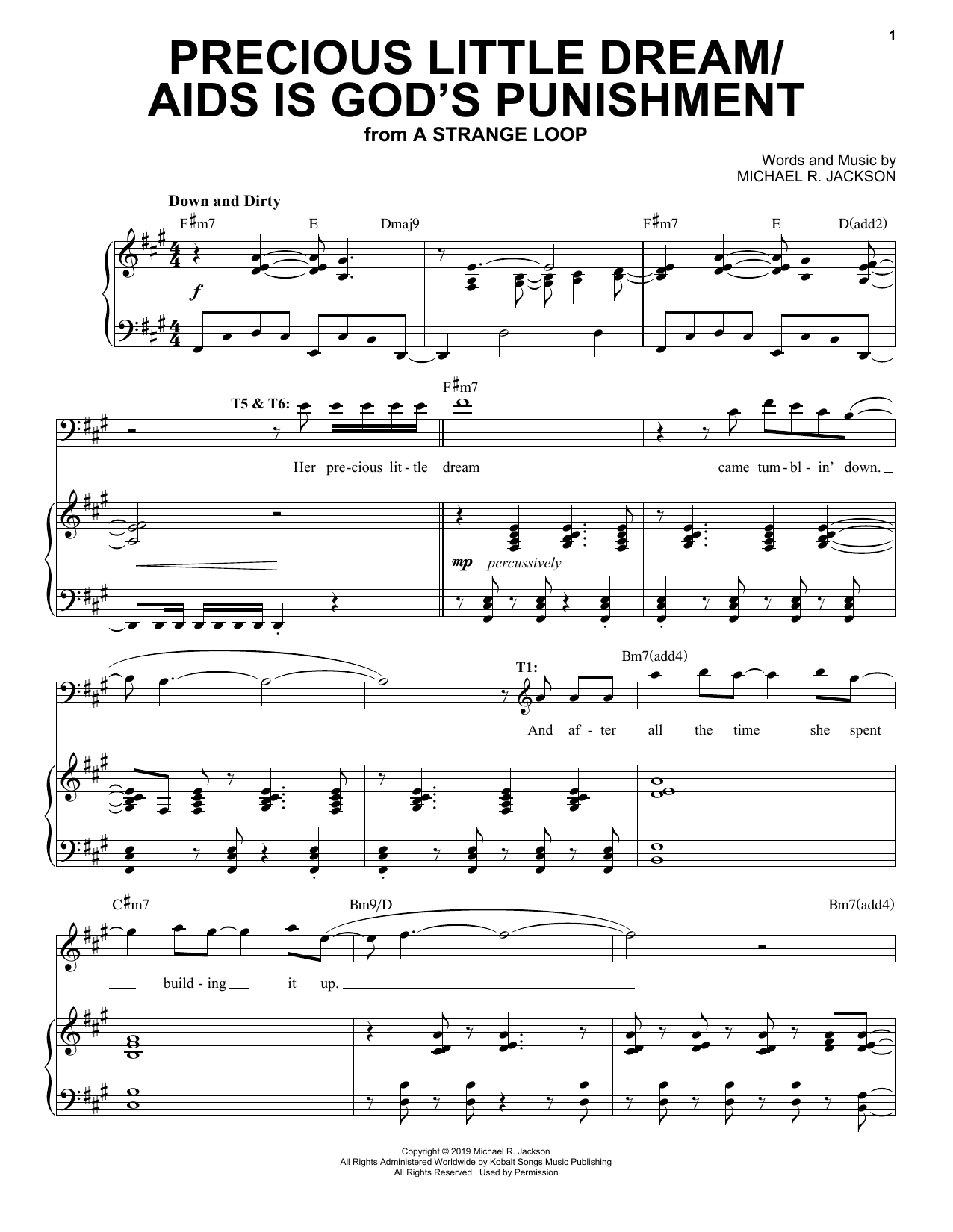 Download Michael R. Jackson Precious Little Dream / AIDS Is God's Punishment (from A Strange Loop) Sheet Music and learn how to play Piano & Vocal PDF digital score in minutes