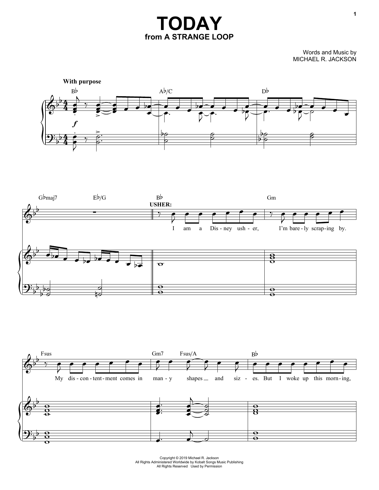Download Michael R. Jackson Today (from A Strange Loop) Sheet Music and learn how to play Piano & Vocal PDF digital score in minutes