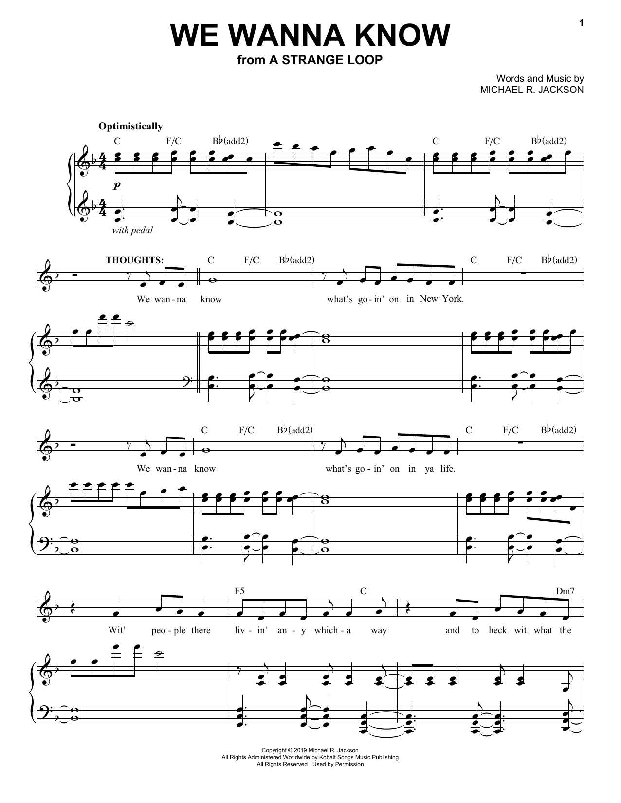 Download Michael R. Jackson We Wanna Know (from A Strange Loop) Sheet Music and learn how to play Piano & Vocal PDF digital score in minutes