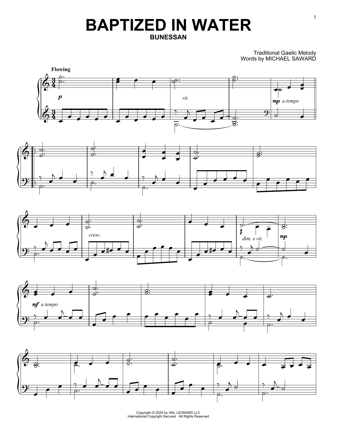 Download Michael Saward Baptized In Water Sheet Music and learn how to play Piano Solo PDF digital score in minutes